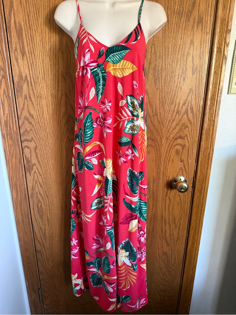 Old Navy Floral Sundress Red Hawaiian Tropical Criss-Cross Straps Women's Sz XS